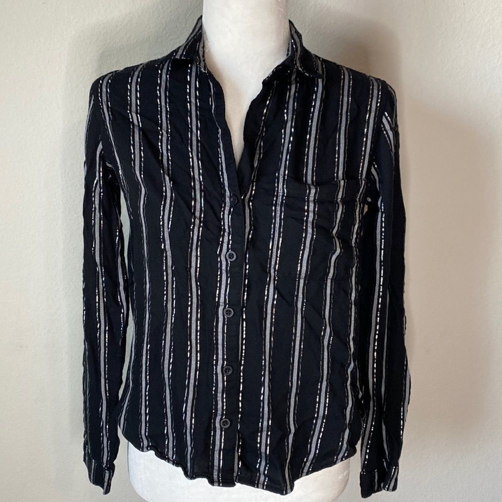 Chelsea & Violet Black and Silver Striped Button Up Shirt XS
